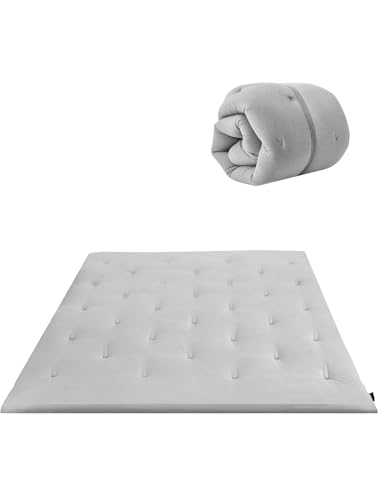 Syrinx Japanese Floor Futon Mattress Twin Size, Foldable Tatami Mat Portable Camping Sleeping Pad, Roll Up Floor Bed for Adults Child, Boys Girls Dormitory Thicken Mattress, Light Grey, 60"x80"