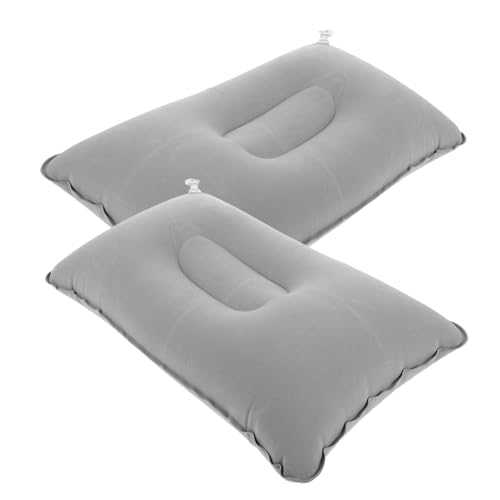 Sosoport 2PCS Outdoor Inflatable Travel Pillow Thickened Flocked Camping Pillow for Napping Desk Rest Neck and Lumbar Portable and Foldable Light Grey