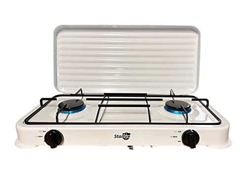 SAB MCR LTD Starlux Portable Double Gas Stove Burner Outdoor Camping Cooker LPG 4kW Cover