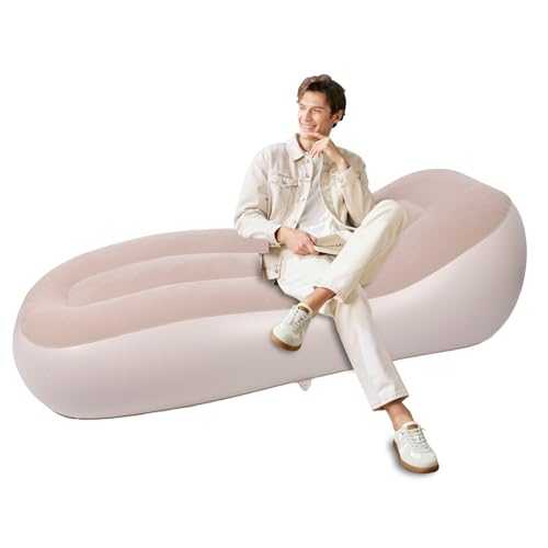 Wakects Inflatable Lounger, Portable PVC Blow up Sofa Flocking Surface Air Chair Couch Automatic Inflation 150KG Capacity for Home Beach Camping 72.8x29.9x21.7in