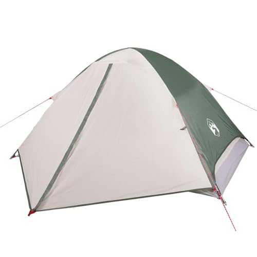 vidaXL 4-Person Green Dome Camping Tent - Waterproof Polyester with PU, Detachable Rainfly, E-Port, Mesh for Ventilation