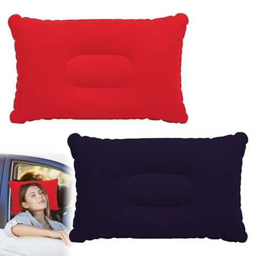 Cncedi 34 * 22cm Inflatable Pillows, 2 Pcs Blow Up Pillows, Ultralight Compact Blow Up Pillow, Compressible Pillow for Beach Travel Sunbathing Camping Sleeping Outdoor (Rose Red & Dark Blue)