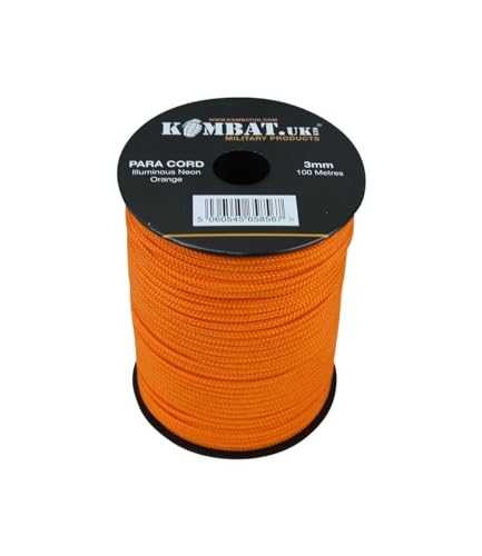 Kombat Para Cord 100 Metre Roll 3mm Day glow NEON Orange Paracord Great for Camping, Survival Kit, Basha, Tent, Bivi, Airsoft, Bushcraft etc
