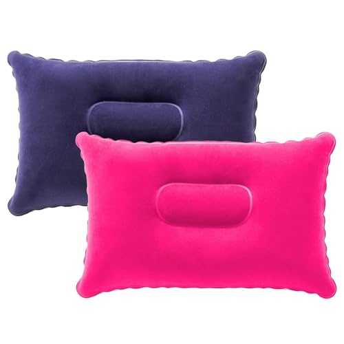 2pcs Inflatable Travel Pillow, inflatable Camping Pillows 32*22cm Ultralight Portable blow up Pillow for Beach Outdoor Sunbathing Hiking Soft Flocked Surface Compact soft, Rose Red & Dark Blue