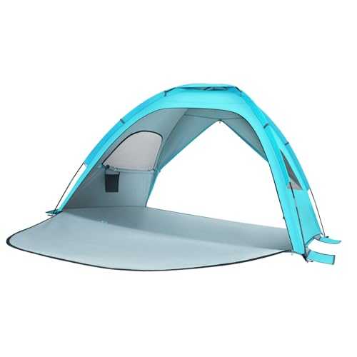 UPKOCH Light Blue Double-Door Beach Tent for 2-3 People,UPF 50+ Sun Shelter with 360° Ventilation,Lightweight & Portable Family Tent for Beach,Camping, Vacation, Carry Bag, Sandbags & Stakes