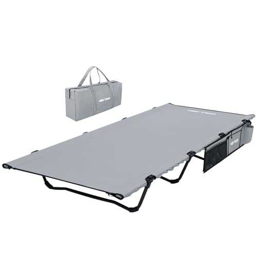 HEYTRIP Extra-Wide Camping Cot, Upgrade Sturdy Camping Bed, XXL Cots for Sleeping Support 500lb, Folding Cot with Side Pocket, Portable Cot with Carry Bag Ultralight Backpacking Cot for Travel (Grey)