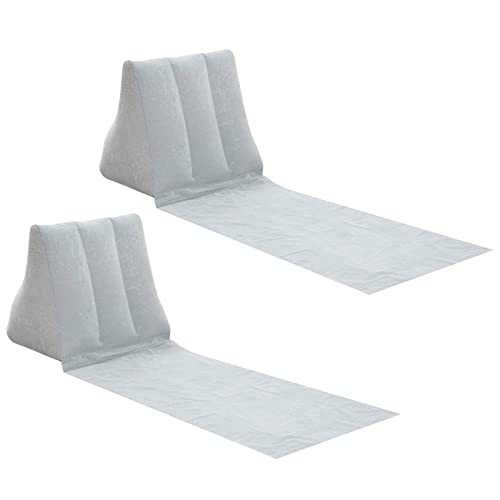 Pair of Inflatable Outdoor Sun Bath Beach Mat Pillows Flocking Beach Chairs with Backrest Inflatable Lounger for Portable Travel Camping (Grey)