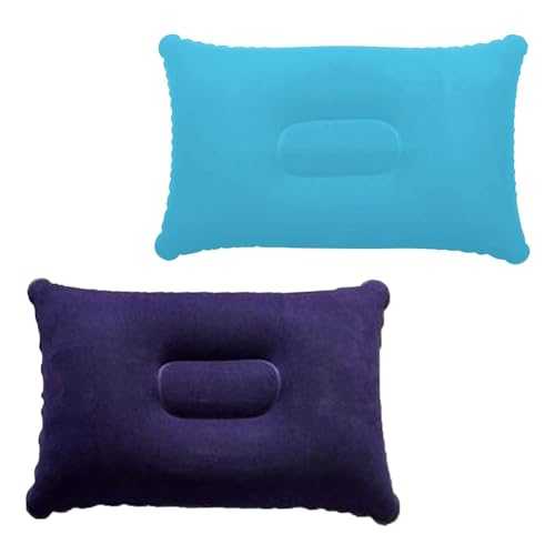 YREYBN 2 Pcs Inflatable Pillows for Camping, Inflatable Pillow, Inflatable Pillows For Beach, Soft Flocked Surface Portable Compressible Pillow For Travel Outdoor Sunbathing(Purple Blue, Sky Blue)