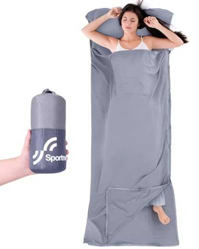 Sportneer Hut Sleeping Bag - 2-in-1 Sleeping Bag Travel Sleeping Bag (450 g), Sleeping Bag Lining with Full Zip & Pillow Compartment, Ideal for Backpacking, Hostels and Mountain Huts - 220 x 90 cm