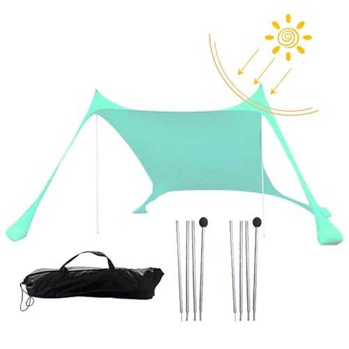 Beach Shelter Canopy - UPF 50+ Beach Canopy, Portable Sunshade Tent For Camping, Travel Pavilion | Outdoor Shelter With Sandbag Base, Foldable Structure Shade, UV Roof For Summer Trip Cover Lounge