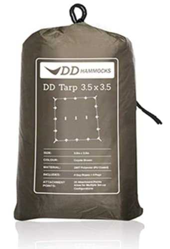 DD Hammocks - DD Tarp 3.5 x 3.5 - Coyote Brown - Fully Waterproof Lightweight Tarp Shelter For Hiking And Outdoor Camping Adventure