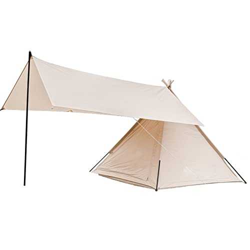 Canvas Indian Tent Outdoor Camping Tent with Canopy 3-4 Person Pyramid Tent Easy Instant Setup Protable Teepee Pagoda Tent for Sun Shelter,Travelling,Hiking