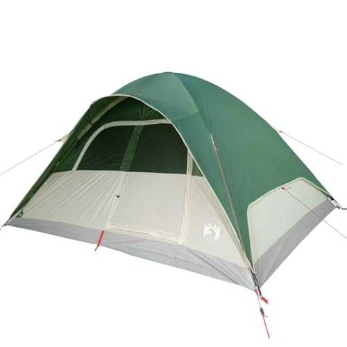 vidaXL Family Tent Dome - 6-Person Green Waterproof Camping Shelter with E-Port, Mesh Walls, Detachable Rainfly, Ground Sheet