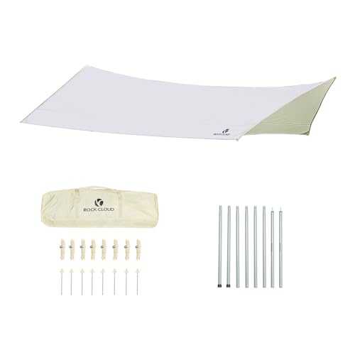 ROCK CLOUD Hexagonal Camping Tarp with Poles - Hammock Rain Fly Tent Tarp with Poles 420 x 430 cm - Waterproof Outdoor Canopy for Camping, Travel, Hammock