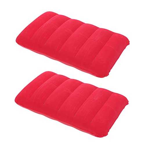 HOLIDYOYO 2 Pcs Inflatable PVC Flocking Nap Pillow Ergonomic Waist Cushion Portable Travel Camping Outdoor Multifunctional Red