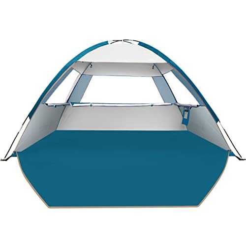 COMMOUDS Beach Tent for 3-4 Person, UPF 50+ Beach Shelter, Lightweight & Easy Set Up and Carry Family Sun Shade Tent Event Shelter for Camping, Fishing, Picnic, Outdoor