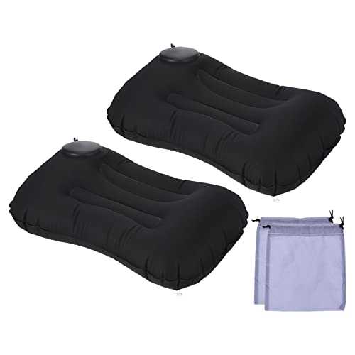 Camping Pillow, 2 Pack Portable Camp Beach Pillow Ultralight Inflatable Travel Airplane Pillow Lumbar Support for Hiking Backpacking, Blue(Black)