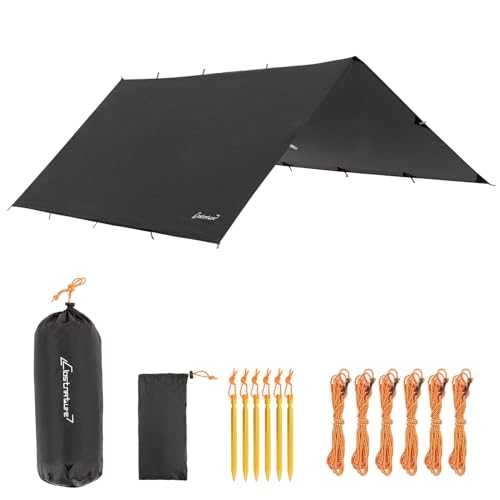 Clostnature Waterproof Camping Tarp - 293 x 213 cm Rain Fly Tent Tarp, Heavy Duty Hammock Tarp, Lightweight Camping Shelter Awning for Outdoor, Hiking, Sunshade, Rain, Snow - No pole included