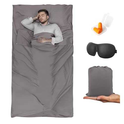 BREENHILL Sleeping Bag Liner Camping Sheets & Travel Sheet Hostels & Traveling Sleep Sack for Backpacking, Hotels Lightweight Single & Double Camping Sleeping Bag Liners with Zipper Comfortable