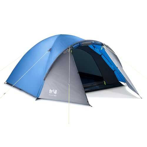 Trail Bracken 4 Man Tent With Porch, 3000mm Waterproof Rating, Double Skin Dome Tent with Darkened Bedroom, Lightweight for Camping and Festivals, Bag Included (360cm x 240cm x 130cm)