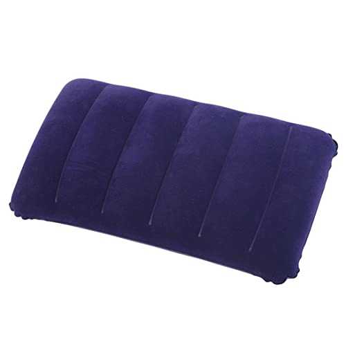 Xweptuy Inflatable Pillow Camping Neck Cushions Lightweight Soft Flocked Travel Blow Up Pillows Dark Blue #·
