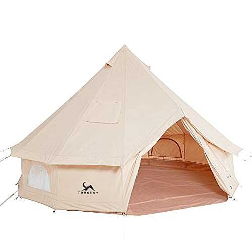 TOMOUNT 3m Bell Tent 4-5 Person Large Room Family Polycotton Yurt Tent with Zipper in Groundsheet and with Stove Hole for Carnival, Party, Music Festival, Picnic