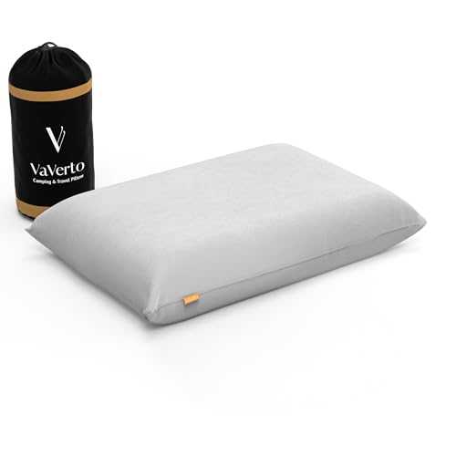 Vaverto Gray Travel and Camping Pillow - Compressible Medium Firm Memory Foam, Breathable Bamboo Cover, Machine Washable, Ideal for Backpacking, Airplane, Car Travel