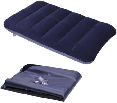 Fia Direct Pack Of 2 Large Inflatable Head Rest Cushion Rectangle Pillow - Blow up Cushion for Travel and Camping - Soft and Comfortable (Navy Blue)