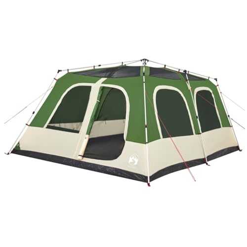 vidaXL Dome Family Tent for 10-Person - Lightweight Green Camping Shelter with Quick-Release System, Waterproof, E-Port, Detachable Rainfly - 430x315x200cm