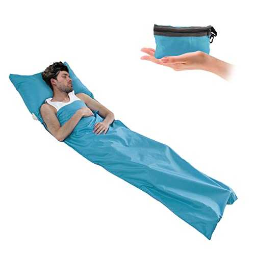 Sleeping Bag Liner 210 x 70 cm, Camping Sleep Bag Liner with Pillow Slot, Portable Lightweight Travel Sheet for Camping Hostels Picnic Hiking