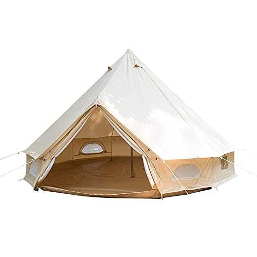 Camping Tent,Canvas Bell Tent - Camping Pyramid Teepee Tents 4-6 Person Waterproof Anti-UV Family Outdoor 3 Season with Stove Hole Yurt Tent