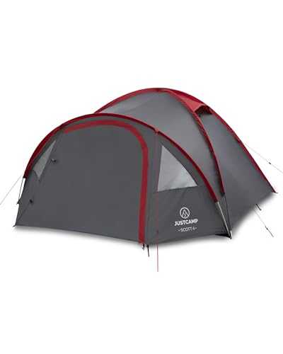 Justcamp Scott 4 Camping tent 4 person dome tent with vestibule, sleeping cabin