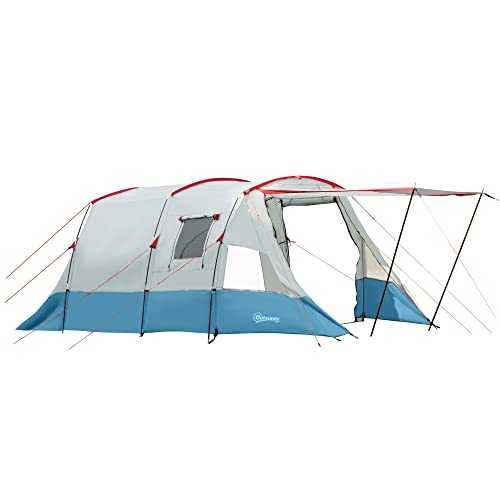 Outsunny 6-8 Person Tunnel Tent, Camping Tent with Bedroom, Living Room, Sewn-in Floor, 3 Doors and Carry Bag, 2000mm Water Column for Fishing, Hiking, Sports, and Traveling