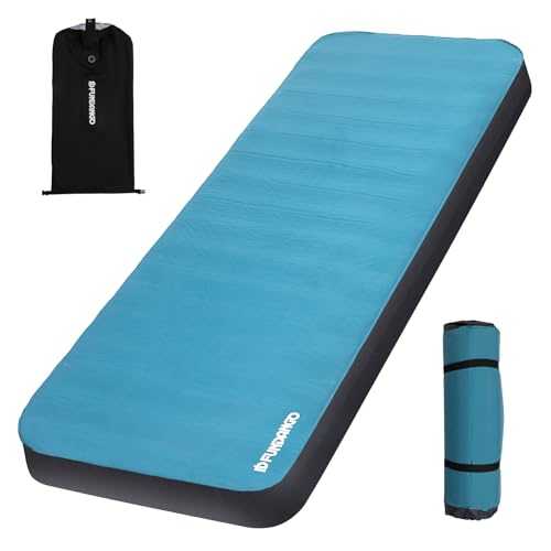 FUNDANGO 4" Thick Self-Inflating Sleeping Pad, Camping Mattress with Pump Sack, Portable Roll Up Bed Outdoor Sleeping Mat for 4-Season, Camping Mat for Tent Car Truck Van, Single