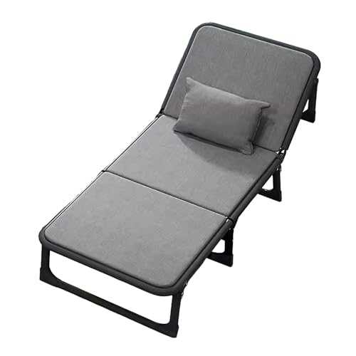 Folding bed Portable Folding Bed for Adults 4 x 360° Universal Wheels 6 Positions Adjustable Reclining Folding Camping Cot Free Cushion and Dusts Cover(Gray,190 * 63 * 35cm)