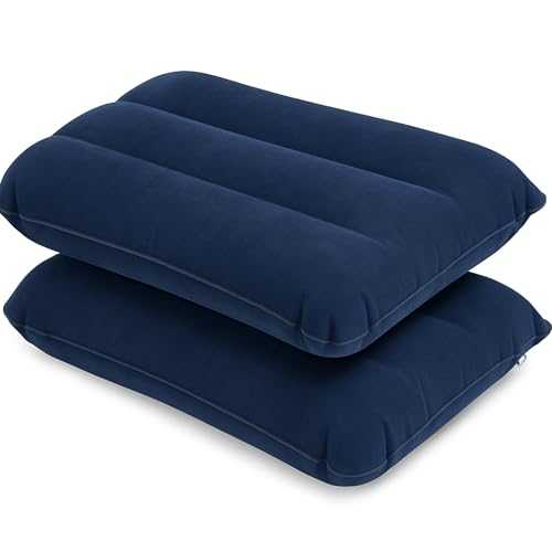 LUPO 2x Inflatable Cushions Pillows Blow up Travel Camping Lightweight Compact - Waterproof Soft Flocked Surface - Easy Inflate and Deflate - 45 x 25cm Blue