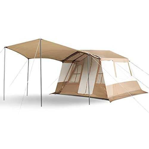 Double Layer Family Tent for 4-5 Person, Two Doors Camping Cabin Tent with Canopy & Accessories Easy Setup for Hiking Backyard