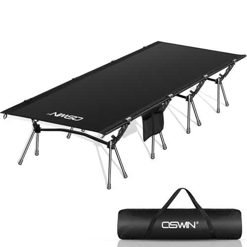 OSWIN Camping Cot with Carrying Bag, Lightweight Portable Folding Bed, 24 x 75 inches, Black