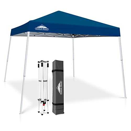 EAGLE PEAK 3m x 3m Slant Leg Pop-up Canopy Tent Instant Outdoor Canopy Easy Set-up Folding Shelter (Red)