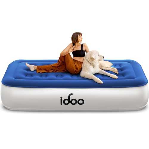 iDOO Single Size Inflatable Mattress with Built-in Electric Pump, Air Mattress with Storage Bag, Blow up Bed for Camping, Guests, Travel & Indoor, AirBed, 33cm high Air Bed