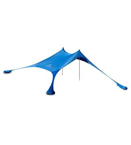 Premium Lycra Beach Tent - Beach Shelter Pop Up Sun Shade "Ole" with Aluminium Poles and Fillable Sand Anchor Blue (210 x 210 cm)