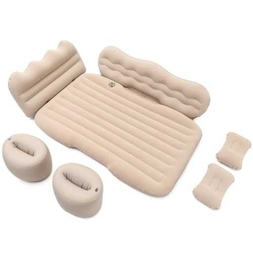 Car Bed, Car Air Mattress, Portable Blow Up Mattress, Car Inflatable Mattress- Flocking And PVC, for Home, Outdoor And Travel,Beige