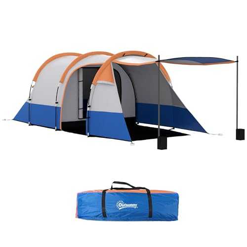 Outsunny 2-3 Man Camping Tent, Tunnel Tent with Weights, Bedroom and Living Room, 2000mm Waterproof, Portable with Bag, for Fishing Hiking Festival