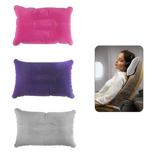 BakeWhiz 3Pcs Inflatable Pillow Travel Pillow for Airplane Christmas Blow up Travel Pillow for Camping Waterproof Portable Pillow for Adults Neck & Lumbar Support Xmas Gifts for Travel Office Teacher