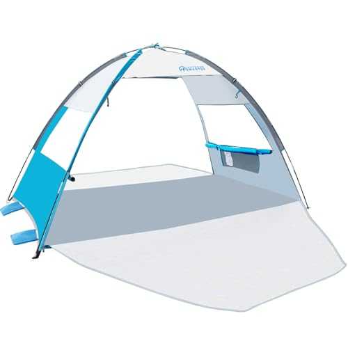 OutdoorMaster Beach Tent for 3 Person with 2 Doors, Easy Setup Sun Shade Shelter, Portable Beach Shade Sun Canopy with UPF 50+ UV Protection, Extendable Floor with Carrying Bag