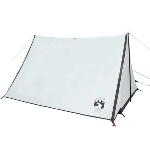 vidaXL 2-Person Camping Tent - Lightweight, Waterproof, 190T Polyester, White Blackout Fabric, Dual-Door with Sun Canopy and Mesh Ventilation, Easy Setup, Ideal for Hiking and Outdoor Adventures