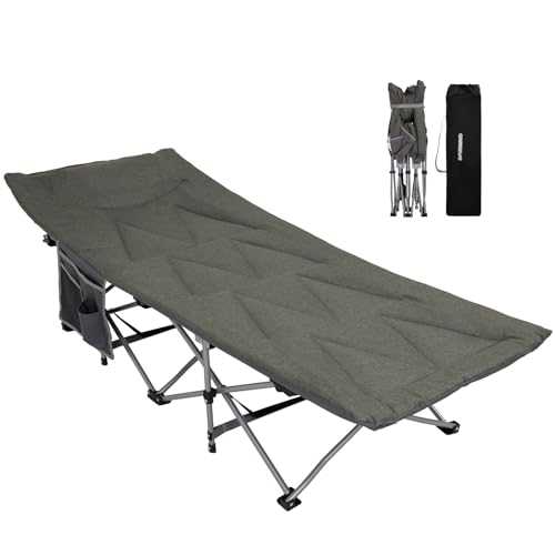 FUNDANGO Camping Beds for Adults with Cushion Comfortable Folding Camp Beds with Mattress Camping Cot Wide Padded Camping Bed Portable Outdoor Sleeping Cot for Travel Fishing Picnic Office Indoor