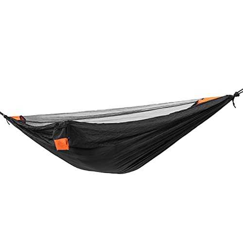 Topyond Single Hammock Camping Hammock Swing Portable with Mosquito Net Portable Lightweight for Hiking Camping Outside Camping Bed Net Swing 280x140cm (black+orange)