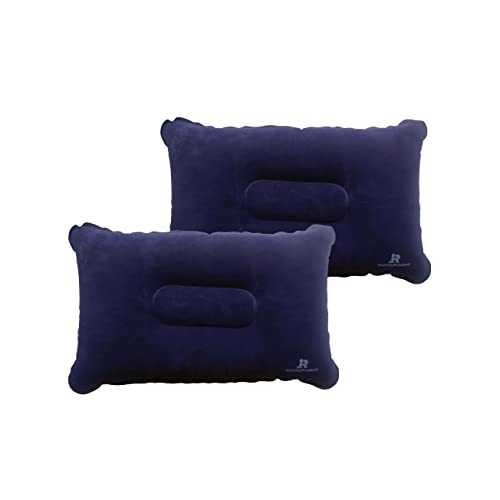 JR Quality Product Pack of Two Inflatable Blow up Pillows for Camping Holidays, Fishing and Travel Comfort. Compact and Light for Easy Storage (Blue) 37cm x 28cm