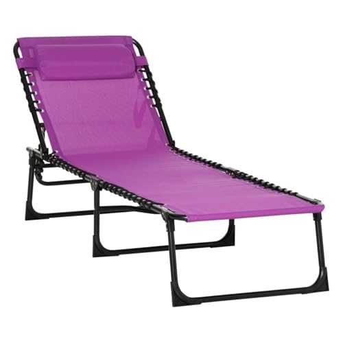 TXLEAPEY Folding Camping Bed Purple Foldable Beach Chaise Lounge 4 Adjustable Positions Sleeping Bed Folding Portable Camping Cot For Outdoor Travel Fishing Office